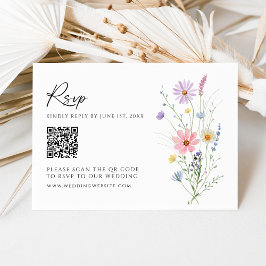Wildflower Garden QR Code Wedding RSVP Card OSA Kort