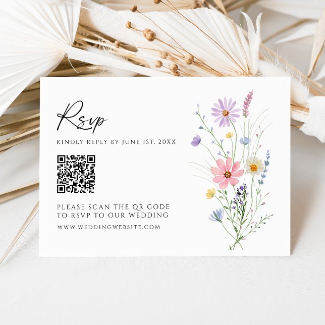 Wildflower Garden QR Code Wedding RSVP Card OSA Kort (Skapare uppladdad)