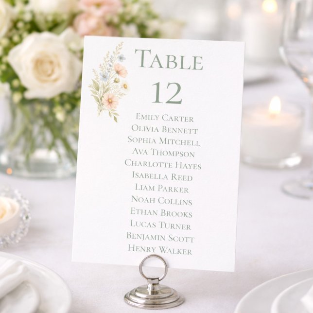 Wildflower Garden Table Number Seating Chart Cards (Skapare uppladdad)