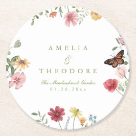 Wildflower Garden Wedding Underlägg Papper Rund