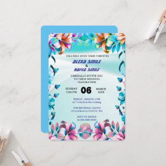 Wildflower Gatefold Wedding Invitation, Pretty Wed Inbjudningar