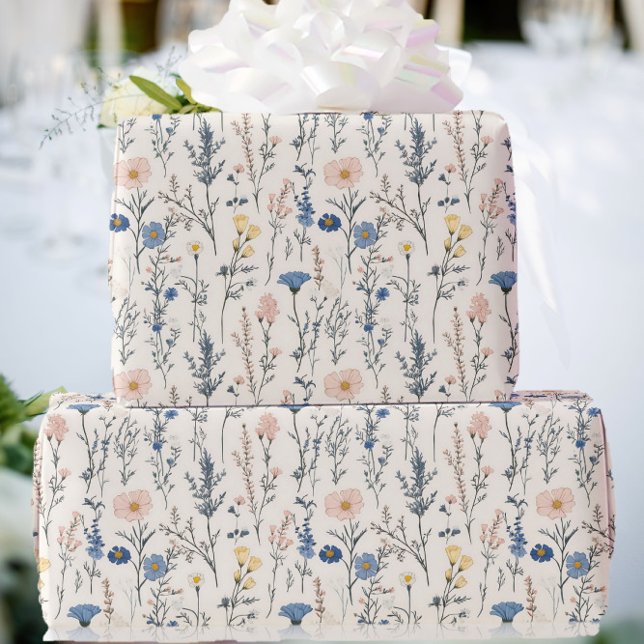 Wildflower Gift Wrapping Paper Blue & Pink Presentpapper (Skapare uppladdad)
