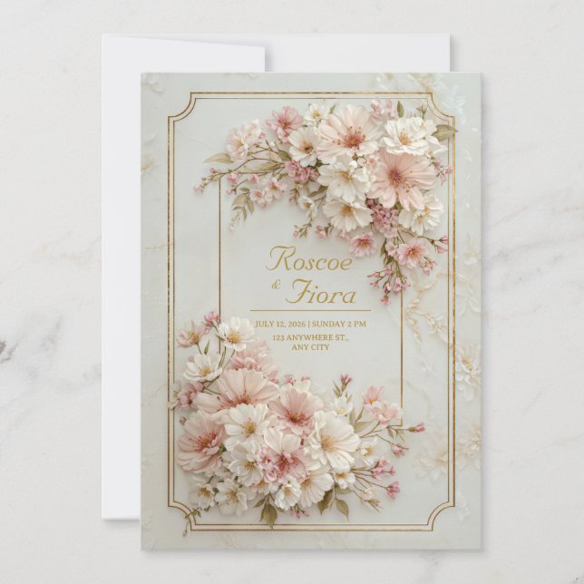 Wildflower Gilded Ticket Frame Wedding Inbjudningar (Framsida)