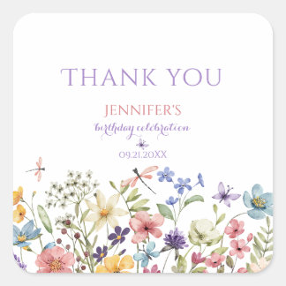 Wildflower Girl 1st Birthday Thank You Sticker Fyrkantigt Klistermärke