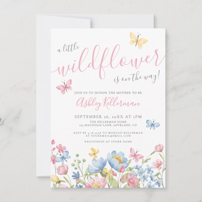 Wildflower Girl Baby Shower Inbjudningar (Framsida)