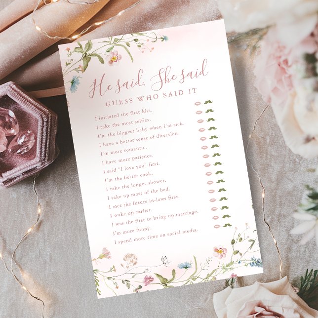 Wildflower Han sa hon sa bröllopsdusch spel (Wildflower He said She said bridal shower game)