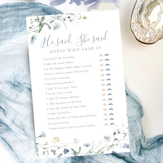 Wildflower Han sa Hon sa bröllopsduschspel (Wildflower He said She said bridal shower game)