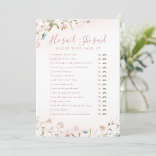 Wildflower Han sa Hon sa bröllopsduschspel Inbjudningar