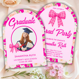 Wildflower het rosa rutigt band foto examen inbjudningar