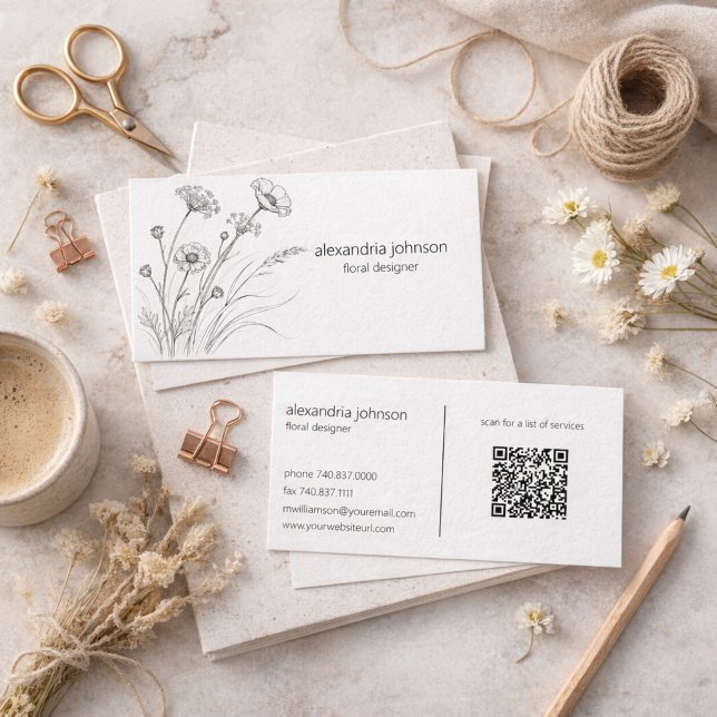 Wildflower Illustration with QR Code Business Card Visitkort (Skapare uppladdad)