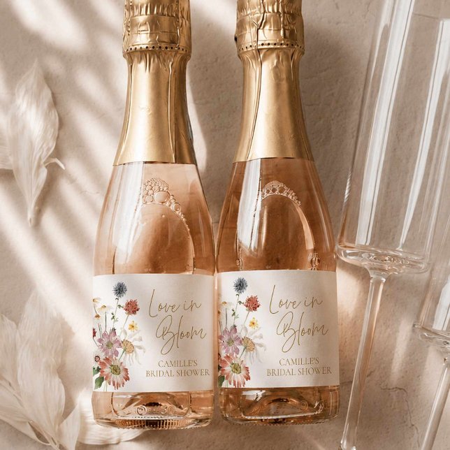 Wildflower Kärlek i Blom Mini Champagne Etikett (Wildflower Garden Bridal Shower Mini Champagne Bottle Labels)