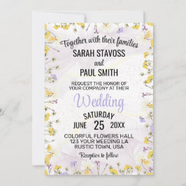 Wildflower Lavender and Yellow Floral wedding Inbjudningar