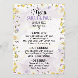 Wildflower Lavender and Yellow Floral Wedding Meny