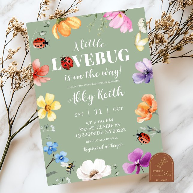 Wildflower Lovebug Baby Shower Invitation Inbjudningar (Skapare uppladdad)