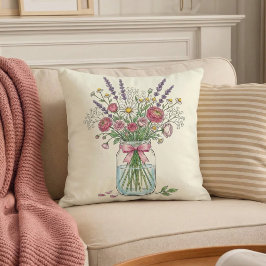 Wildflower Mason Jar Botanical Throw Pillow Kudde