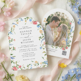 Wildflower Meadow Arch Photo Wedding Inbjudningar