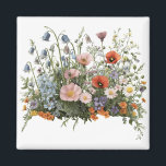 Wildflower meadow botanical garden flowers magnet<br><div class="desc">Natural wildflower meadow with delicate botanical blossoms. A colorful mix of poppies,  daisies and garden flowers creates a lively spring nature scene inspired by blooming fields.</div>