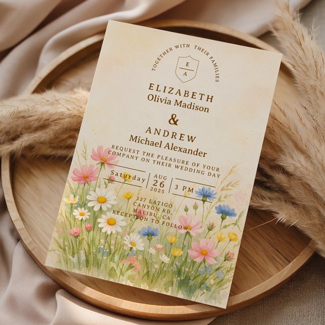 Wildflower Meadow Gold Wedding Inbjudningar (Skapare uppladdad)