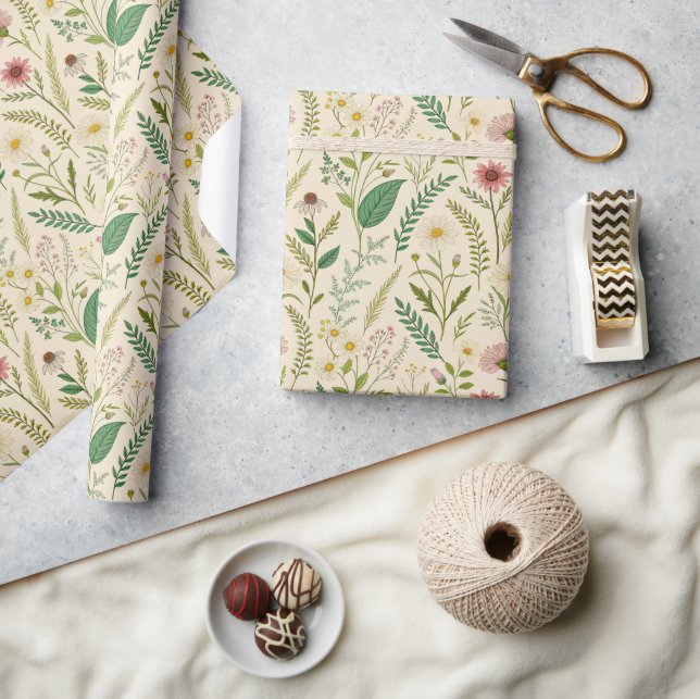 Wildflower Meadow Hand-Drawn Botanical Art Presentpapper (Hantverk)