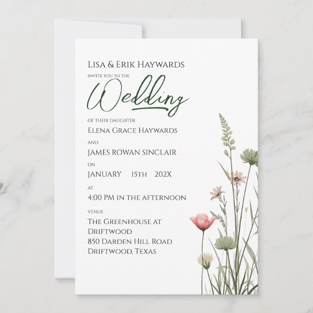 Wildflower Meadow | Minimalist Boho Budget Wedding Inbjudningar (Framsida)