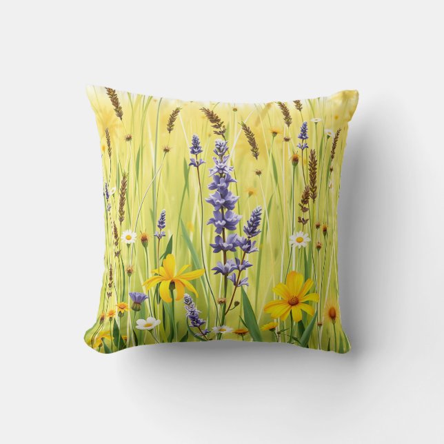 Wildflower Meadow Summer Pattern Kudde (Framsida)