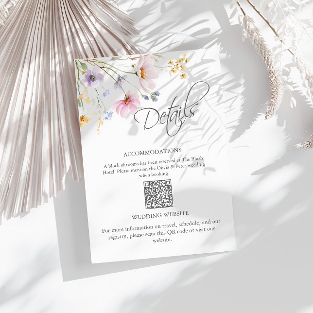Wildflower Meadow Wedding Details QR Code Card Tilläggskort (Skapare uppladdad)