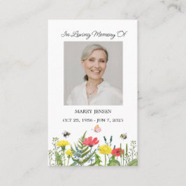 Wildflower Memorial Photo Funeral Prayer Card Visitkort