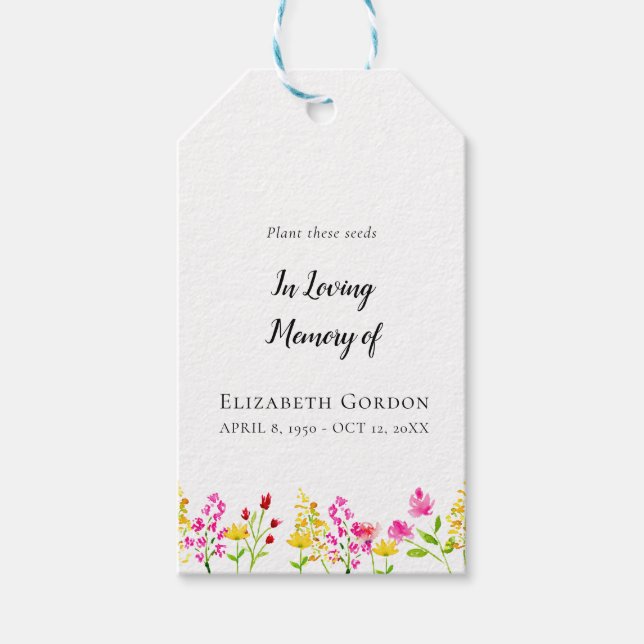 Wildflower Memorial Seed Packets Funeral Favor Presentetikett (Framsidan)
