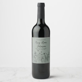 Wildflower Memorial Wine Label on Sage Green Vinflaska Etikett