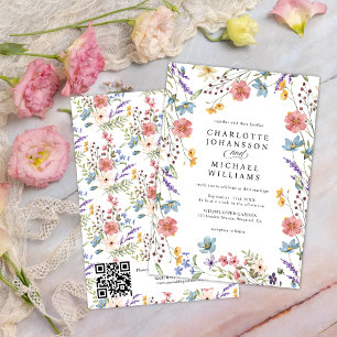 Wildflower Modern Rustik Trädgård QR-kod Bröllop Inbjudningar