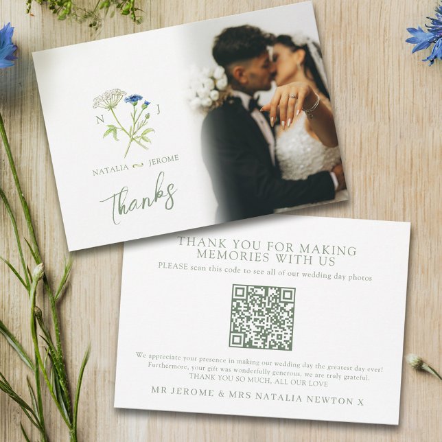 Wildflower monogram wedding photo QR Code Tack Kort (Skapare uppladdad)