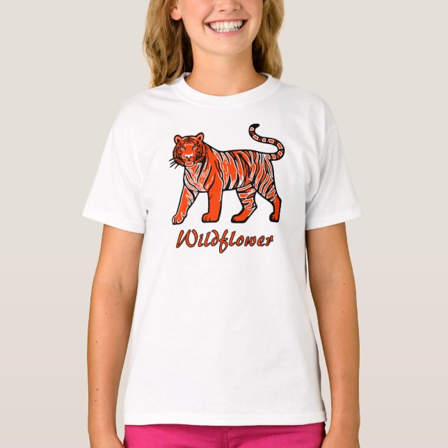 Wildflower Orange Tiger Kids T-Shirt (Framsida)