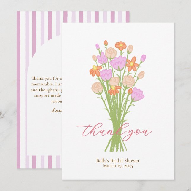 Wildflower Pastel Bridal Shower Custom Thank You  Tack Kort (Fram/baksida)