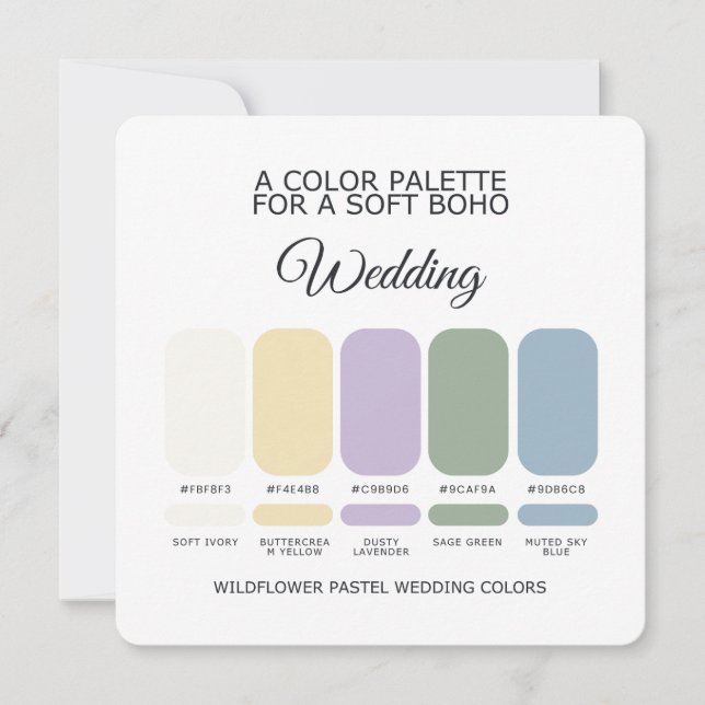 Wildflower Pastel Wedding Color Palette Card Inbjudningar (Framsida)