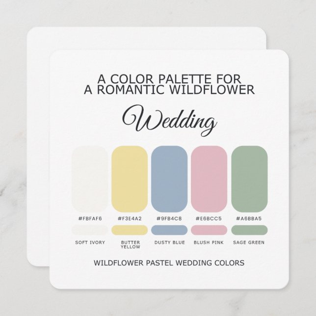 Wildflower Pastel Wedding Color Palette Card Inbjudningar (Fram/baksida)