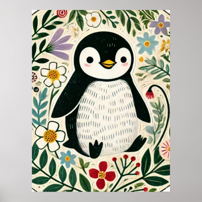 Wildflower Penguin Lovers Illustration             Poster (Framsidan)
