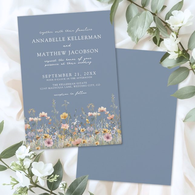 Wildflower Periwinkle Floral Wedding Inbjudningar (Wildflower Periwinkle Floral Wedding Invitation)