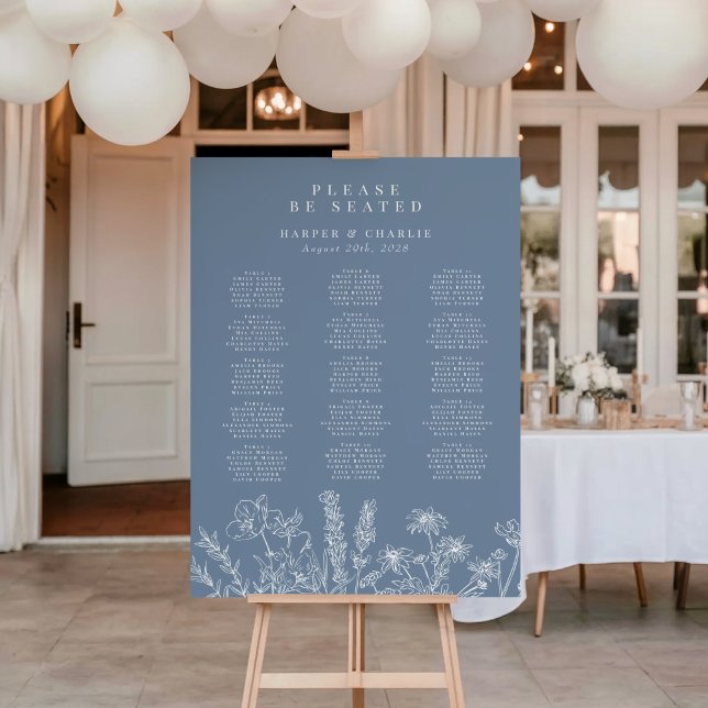 Wildflower Periwinkle Wedding Seating Sign Poster (Skapare uppladdad)