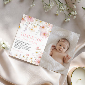 Wildflower Photo Birthday Thank You Card Inbjudningar
