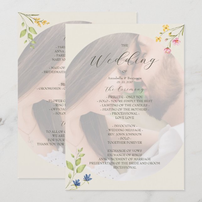 Wildflower Photo Wedding Program (Fram/baksida)