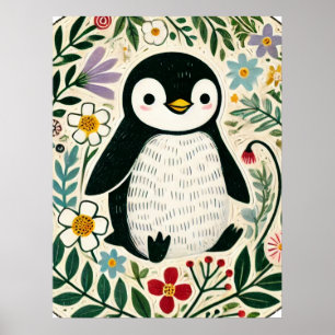 Wildflower Pingvin Älskare Illustration Poster