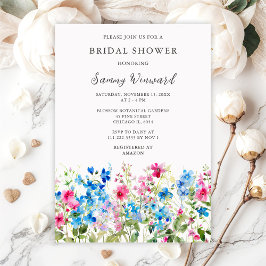 Wildflower Pink and Blue Floral Bridal Shower Inbjudningar