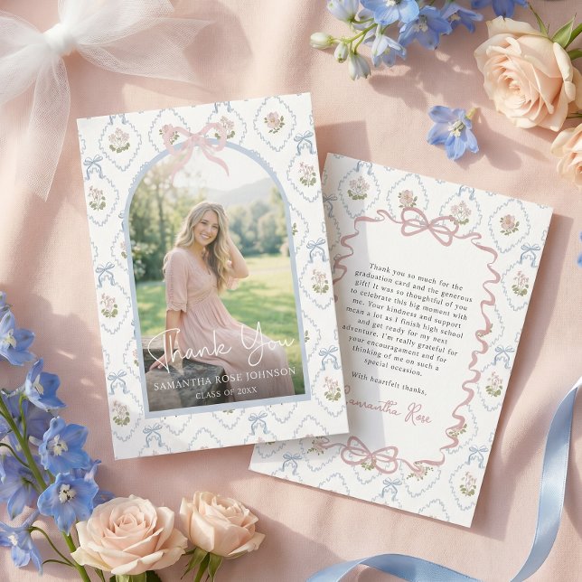 Wildflower Pink Bow Graduation Party Tack Kort (Skapare uppladdad)