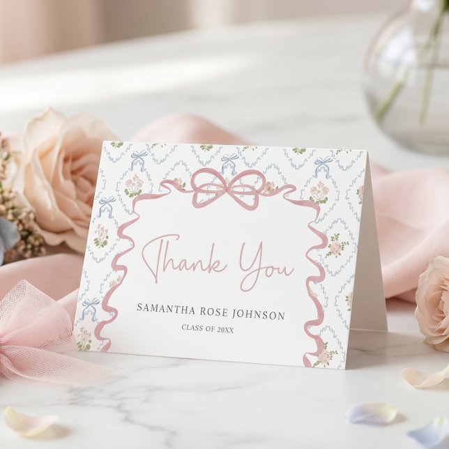 Wildflower Pink Bow Graduation Tack Kort (Skapare uppladdad)