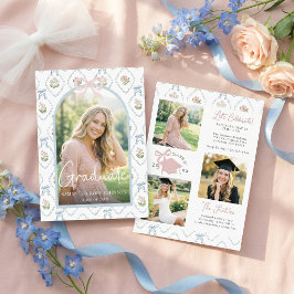 Wildflower Pink Bow Photo Graduation Inbjudningar