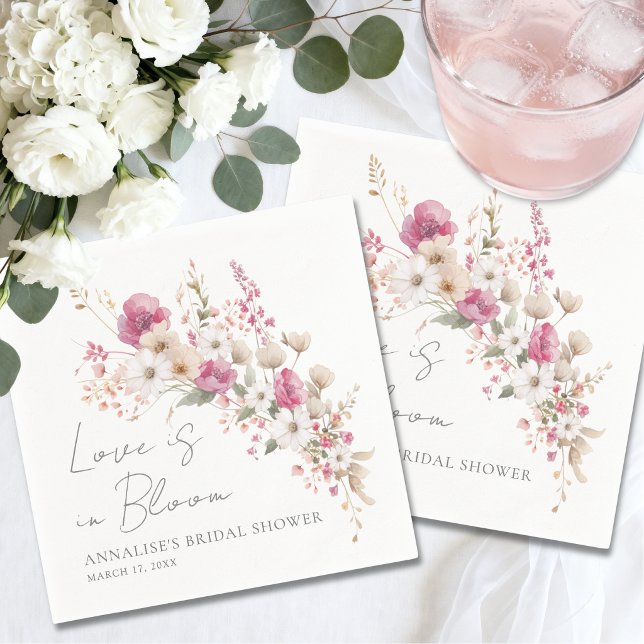 Wildflower Pink Floral Bridal Shower Pappersservett (Wildflower Pink Floral Bridal Shower Napkins)