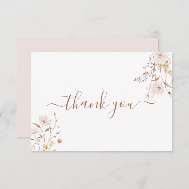 Wildflower pink thank you card tack kort (Fram/baksida)