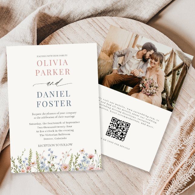 Wildflower QR Code Photo Wedding Inbjudningar (Skapare uppladdad)
