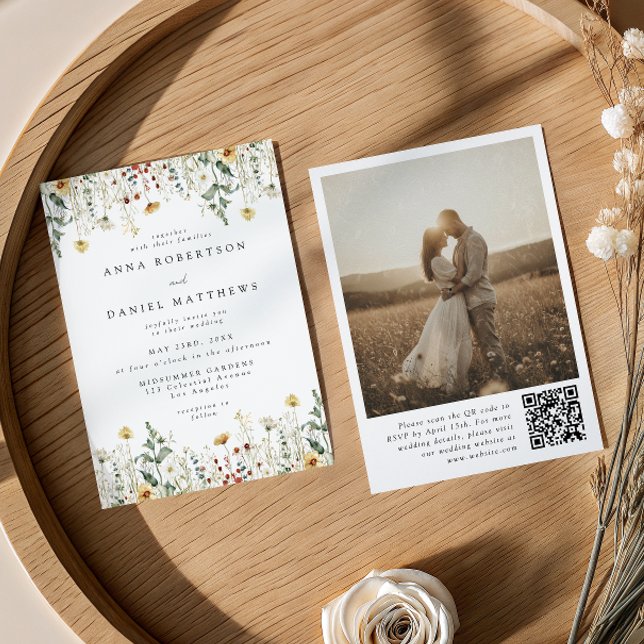 Wildflower QR Code Photo Wedding Invitation Inbjudningar (Skapare uppladdad)