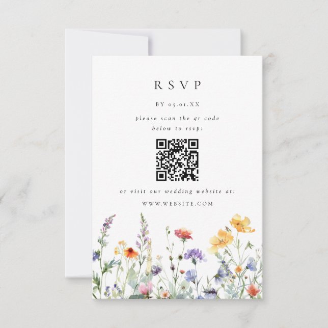 Wildflower QR Code Wedding RSVP Card OSA Kort (Framsida)